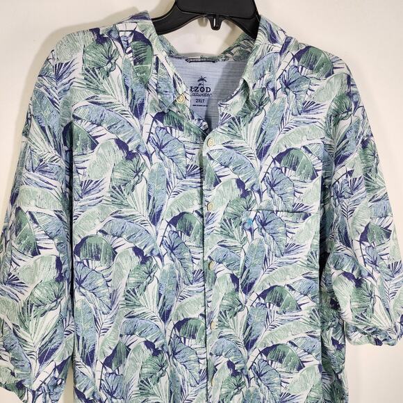 Izod Saltwater Mens Shirt Size 2XLT Blue Palm Button Up Hawaiian Pocket Tropical - Picture 3 of 10